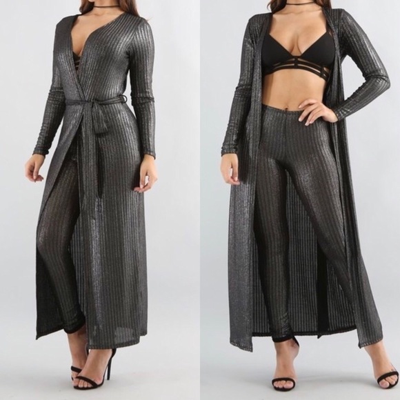 PRICE FIRM TWO PIECE Black sheer shine pants set. - Picture 2 of 3